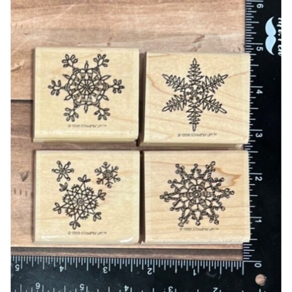 Stampin Up! Lace Snowflakes Wood Mounted Rubber Stamps Set Of 4 - Picture 1 of 3
